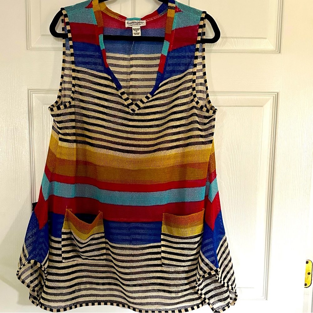 Fun colored open-weave tunic top by Serengeti. Perfect w/ tube top & leggings!